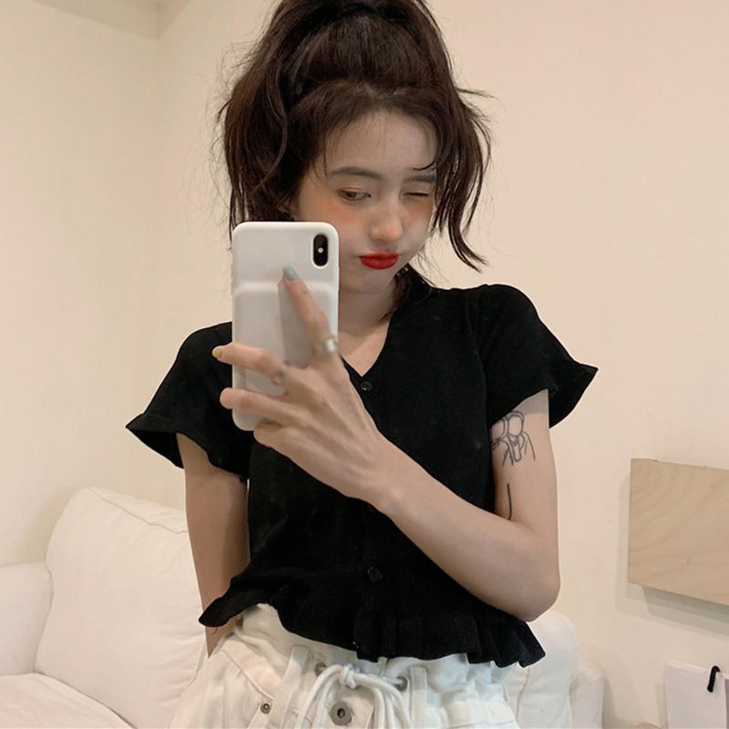 

Женский короткий кардиган с V-образным вырезом и короткими рукавами, оборками, футболка One Size