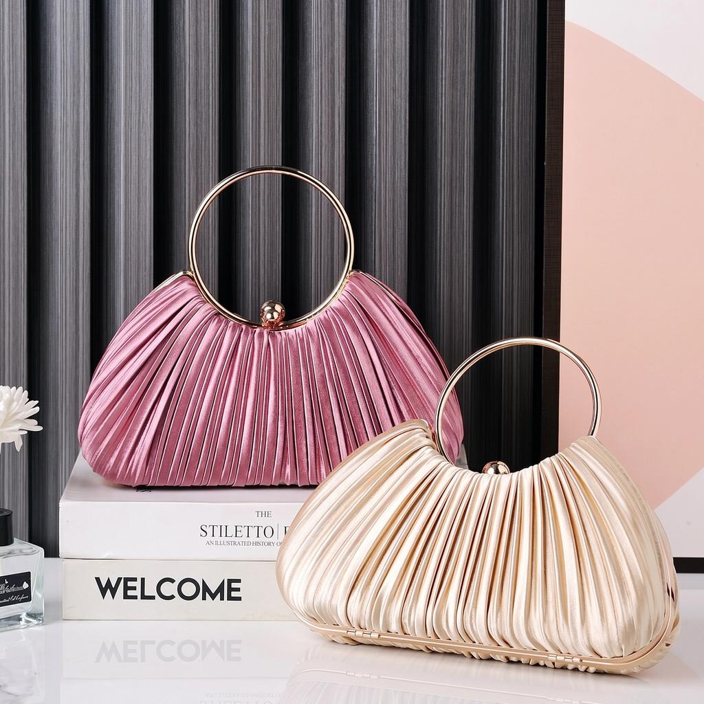 Evening Handbag Luxury Designer for Women Fashion Pleated Clutch Bag High Quality Pink Purse Crossbody Shoulder Phone Wallet