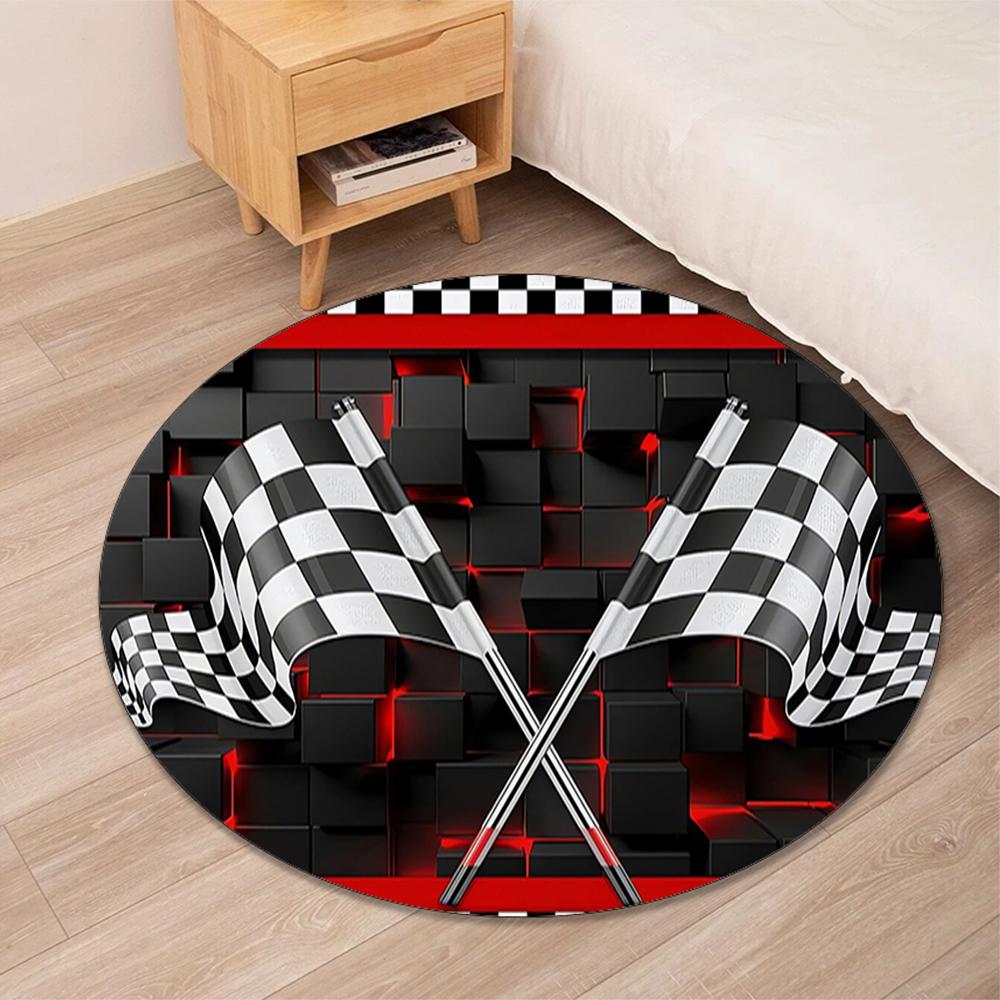 Racing Printed Round Rug Carpet Chair Rug Area Rug Entryway Doormats,for Office Chair Living Room Bedroom Kitchen Room.