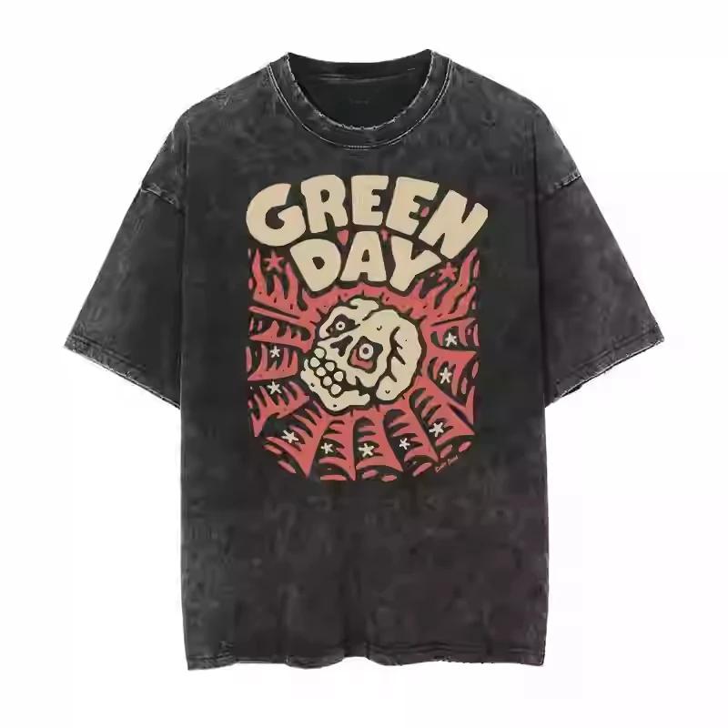 

Arrival Mens Clothes Tee Shirt Homme Graphic T-Shirts Men Tshirt for Men Ropa Hombre Green Day Band Printed Washed S
