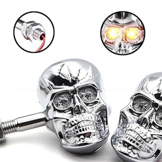 Skull Head LED Amber Turn Signal Universal 10mm Screw Blinkers Motorcycle Indicator Light for 12V Cruiser Chopper Scooter Dirt Bike