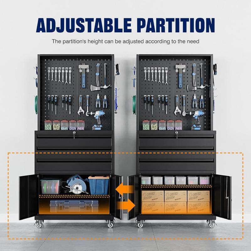 Metal Garage Storage Cabinet with Wheels,3-Drawer Rolling Tool Cabinet with 2 Door and Adjustable Shelves,71" Steel Tool Cabinet