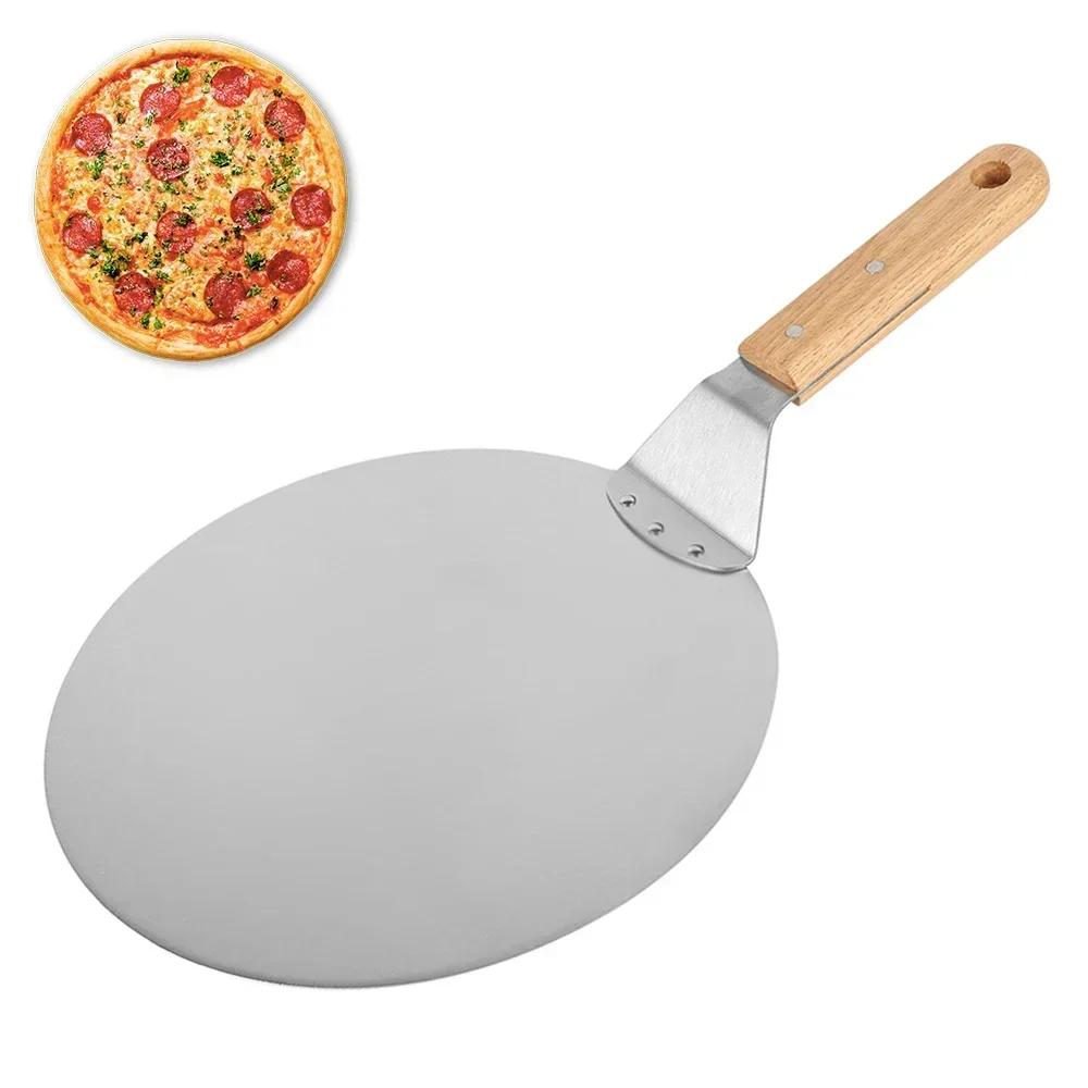Pizza Shovel Metal Non-Stick Pizza Peel with Wood Handle Cake Lifter Transfer Tray for Homemade Baking Pizza Bread 6.5/10/12inch