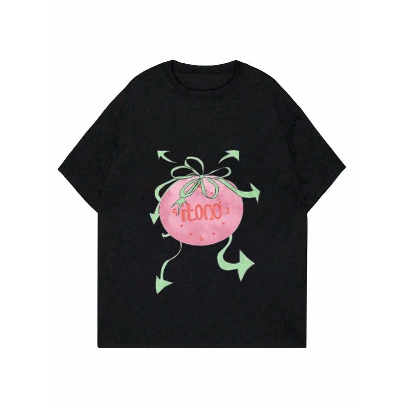 Schwarzes Locker Geschnittenes T-Shirt Mit Pinkem Wassermelonen-Print Und Grüner Pfeil-Grafik Für Freizeitkleidung Sommer-Outfits Damenmode Top