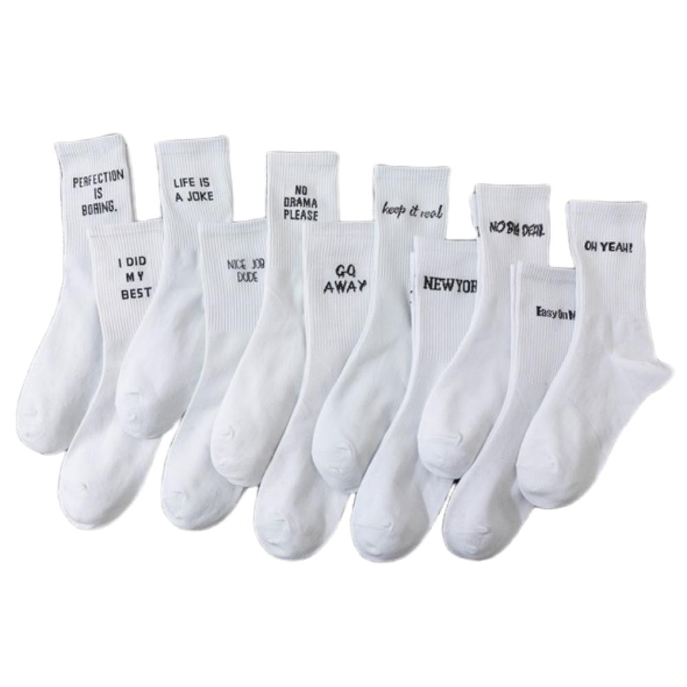 New Women Letter Jacquard Series White Cotton Socks Street Sports Hip Hop Fashion Men Unisex Sokken Dropship