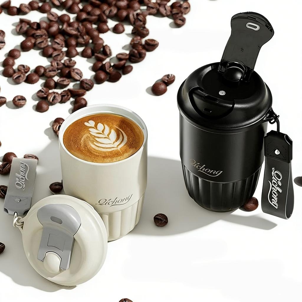 Tazza da caffè thermos con rivestimento in ceramica da 410 ml, a doppia parete in acciaio inossidabile, isolata sottovuoto, per caffè, tazza termica, tumbler, regalo