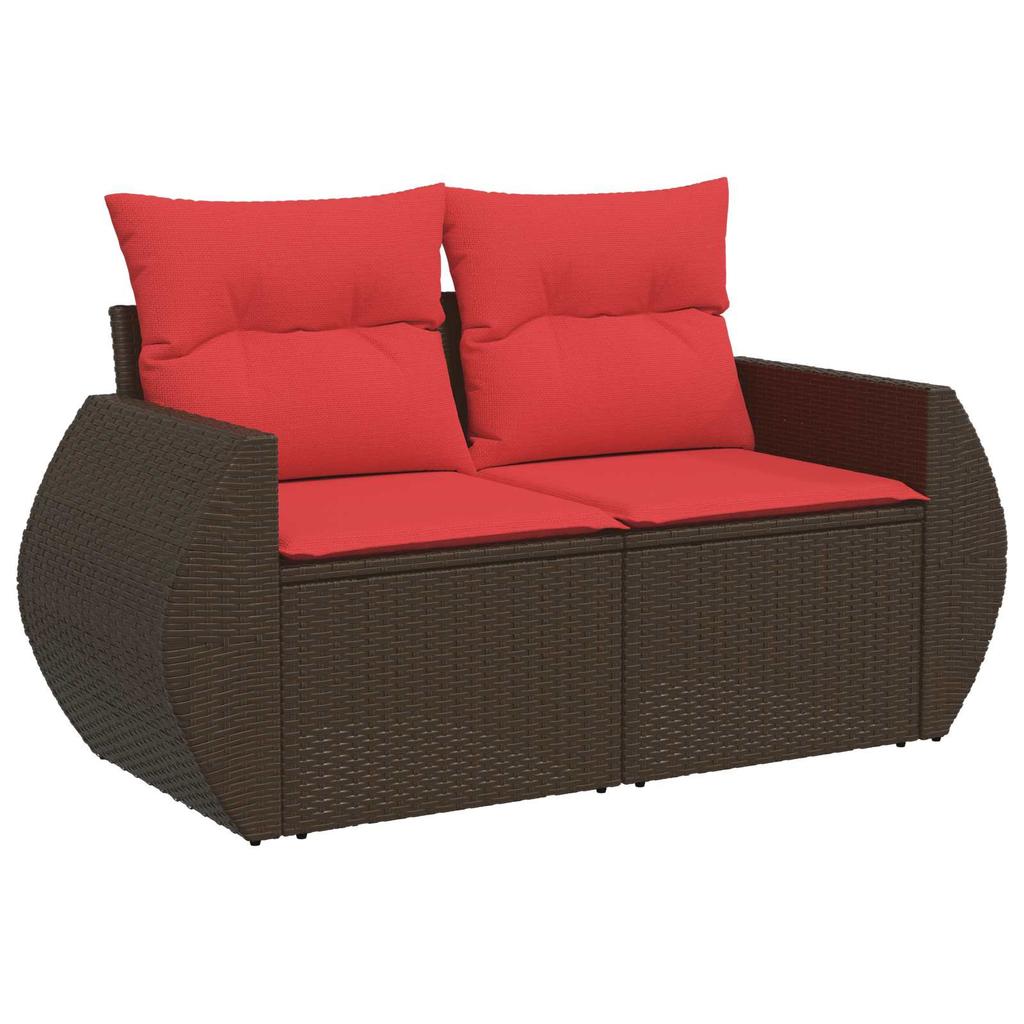 Sofa Set 5 pcs. Brown and Red Poly Rattan and Steel