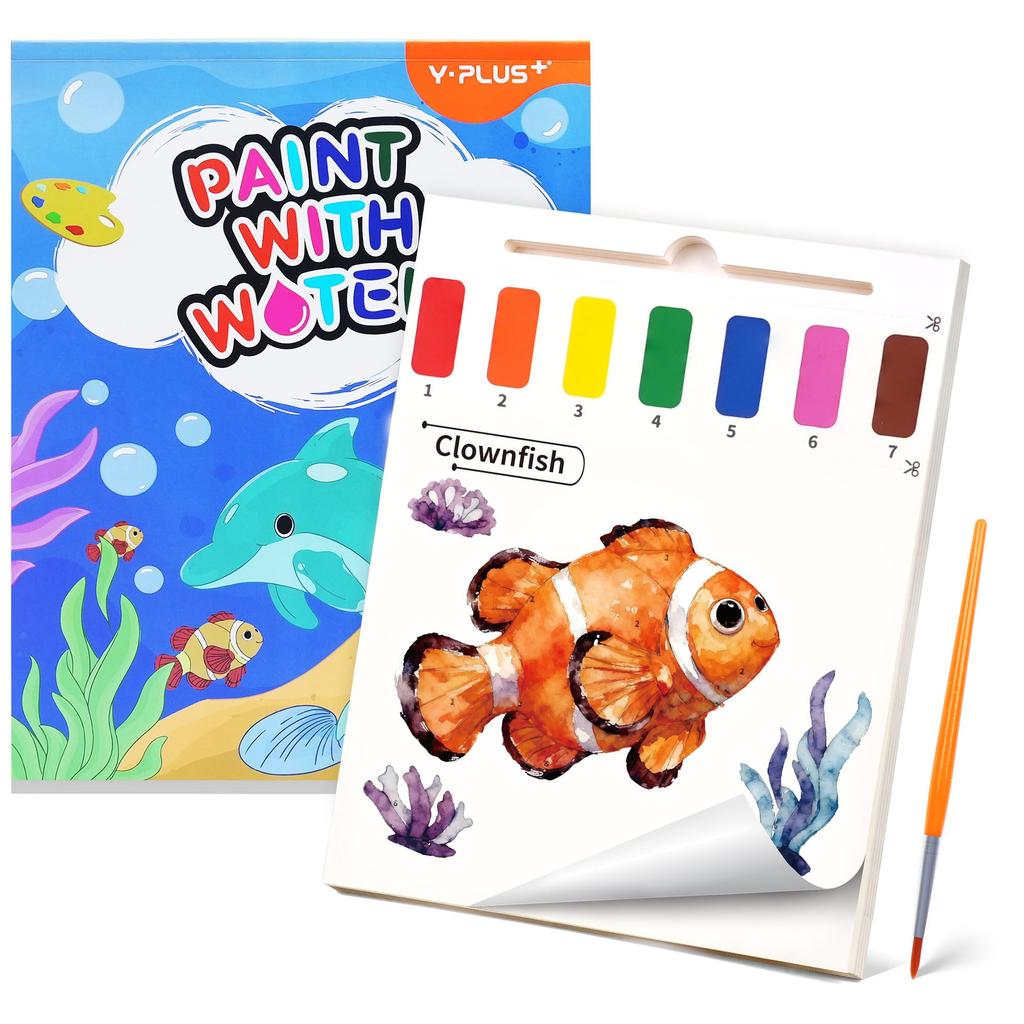 YPLUS Water Coloring Book for Kids Ages Water Coloring Book with Brush Painting Craft Gift for Boys and Girls Ocean Theme 3+ - Mess-Free - -