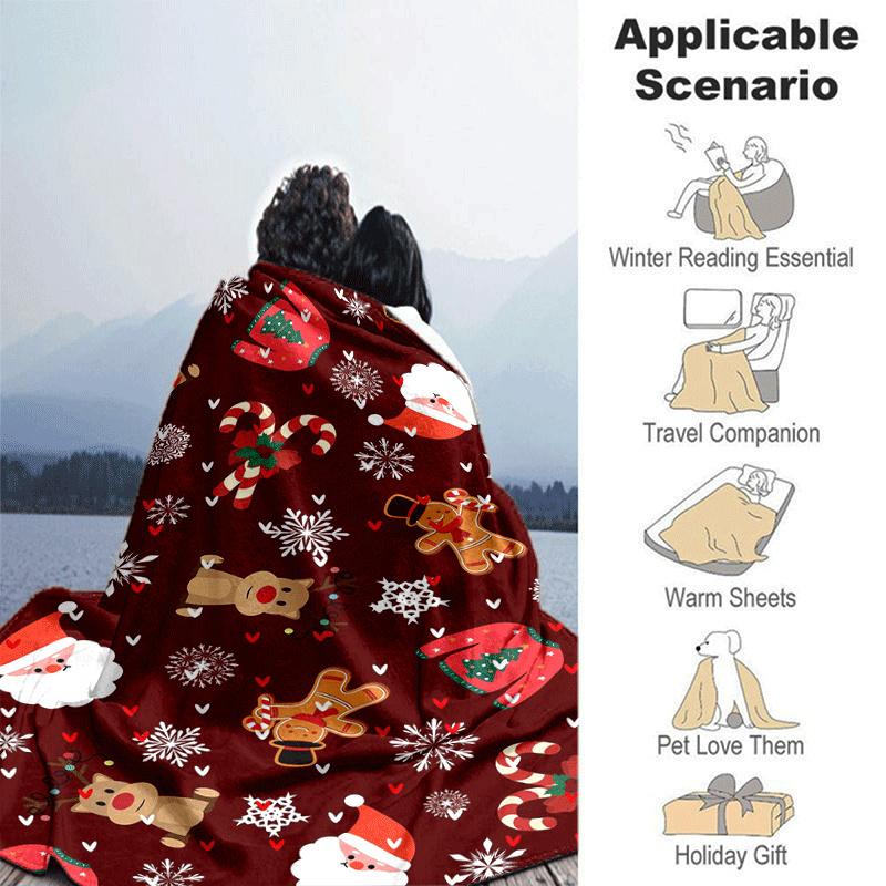 1pc Merry Christmas Printing Lightweight Flannel Blanket, Comfortable and Warm Blanket, for Camping Sofa Bed and Couch Office, in All Seasons