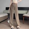 Plus Size Coffee Ice Silk Suit Pants - Women's Summer Elastic Waist Chiffon Wide Leg Petite Pants