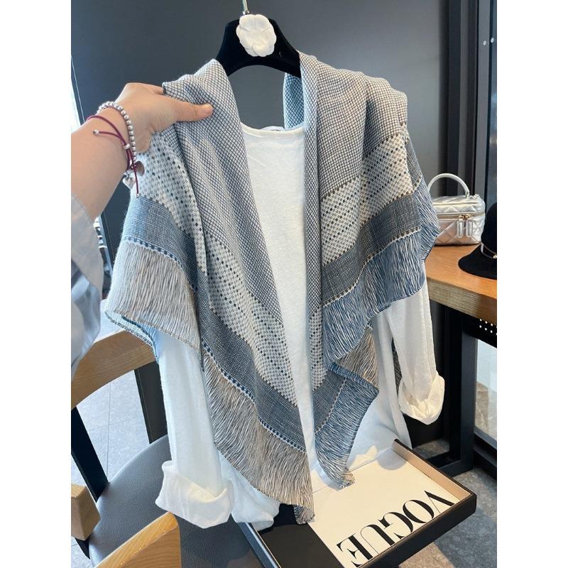 Women S Summer Plaid Large Square Scarf For Sun Protection Air Conditioning Shawl
