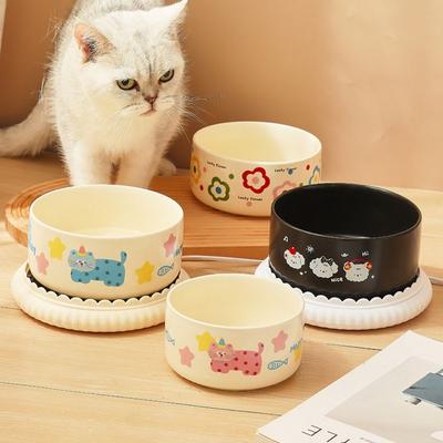 Cartoon Heated Pet Water Dispenser Constant Temperatur Intelligent Heated Dog Water Bowl Ceramics Quiet Cat Heating Bowl Winter