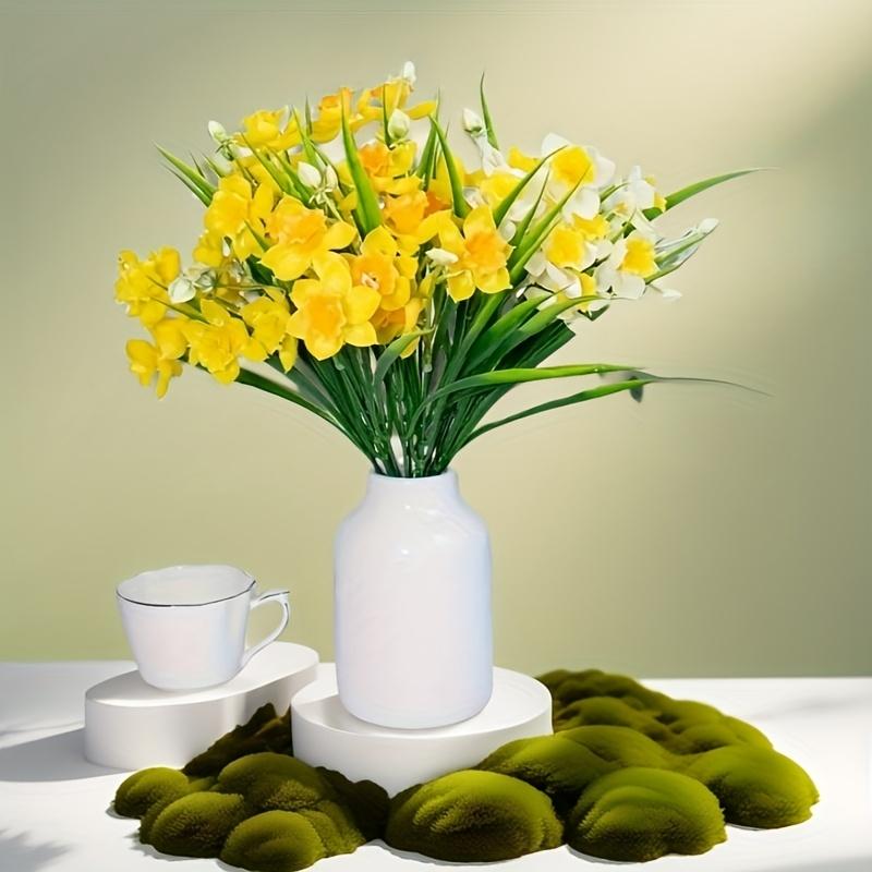 Artificial Daffodil Flowers for Outdoor Fake Flowers Plant UV Resistant Realistic Faux Plants for Home Indoor Outside Garden