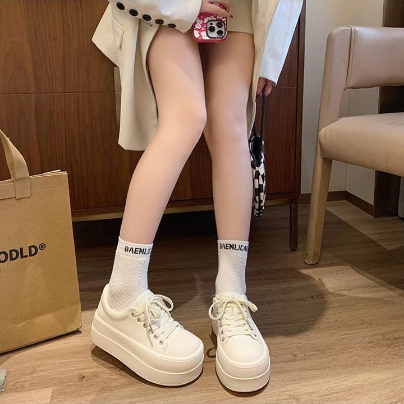 Thick soled shoes for women's spring height increasing casual shoes simple comfortable wear-resistant sports board shoes