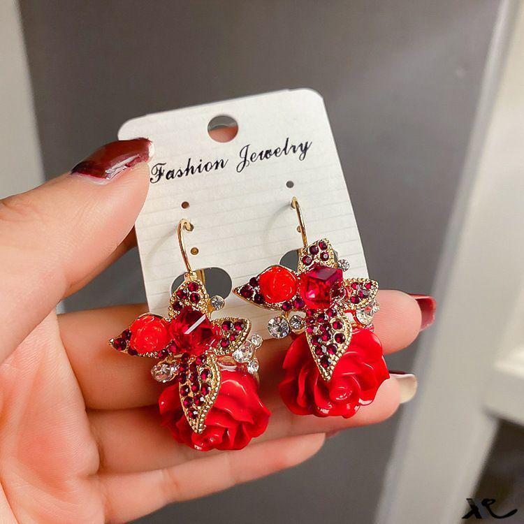 Chinese New Year Red Rose Petal Earrings - Festive, Fashionable & Elegant