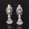 Two-Tone Black Gold Drop Earrings for Women, Multi Pear & Round Zircon, Vintage Luxury Jewelry for Party Anniversary Gift