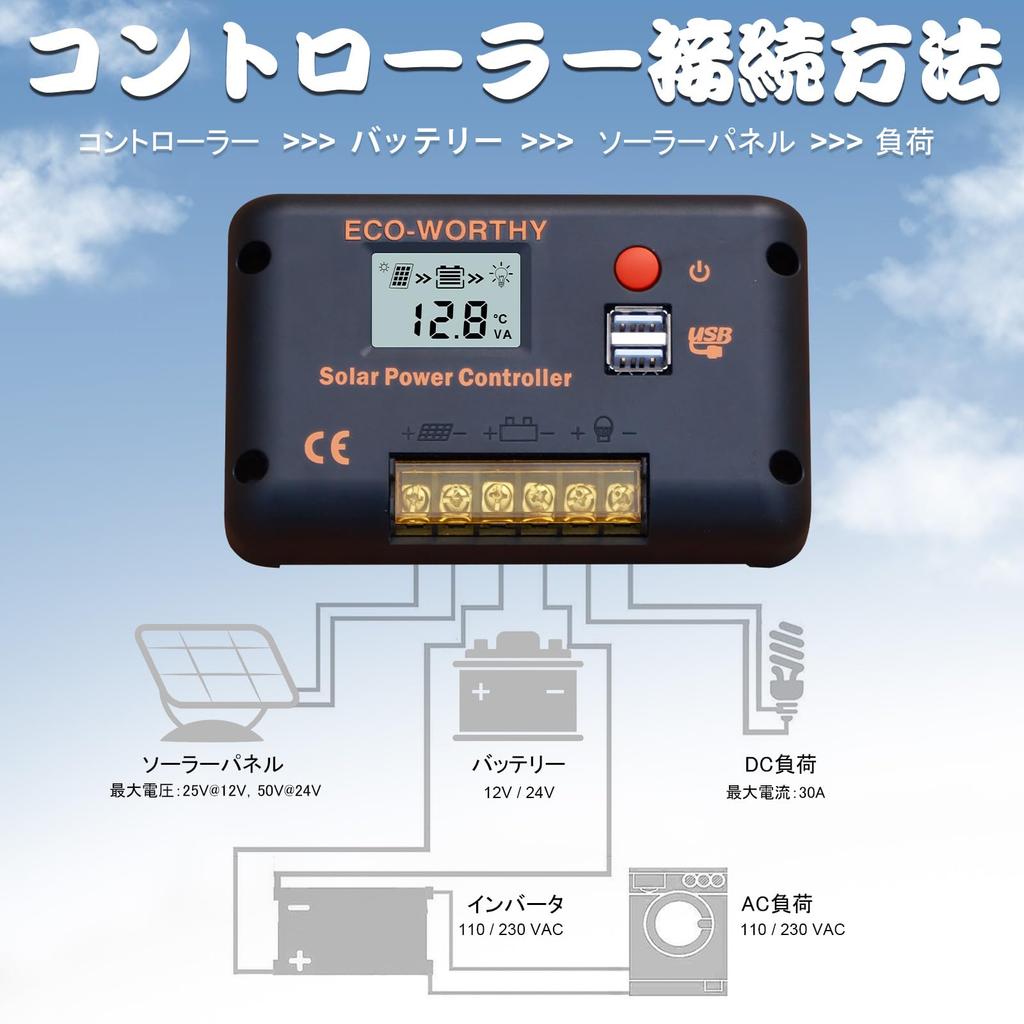 ECO-WORTHY Solar Charge Controller 30A 12V/24V Auto Switch Battery Regulator with LCD Display and USB Port for Overload Protection