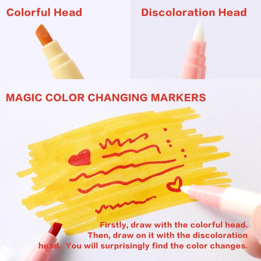 Double-ended Magic Color Changing Highlighter Pen Kit Student Diary Scrapbook Painting DIY Making School Office Stationery