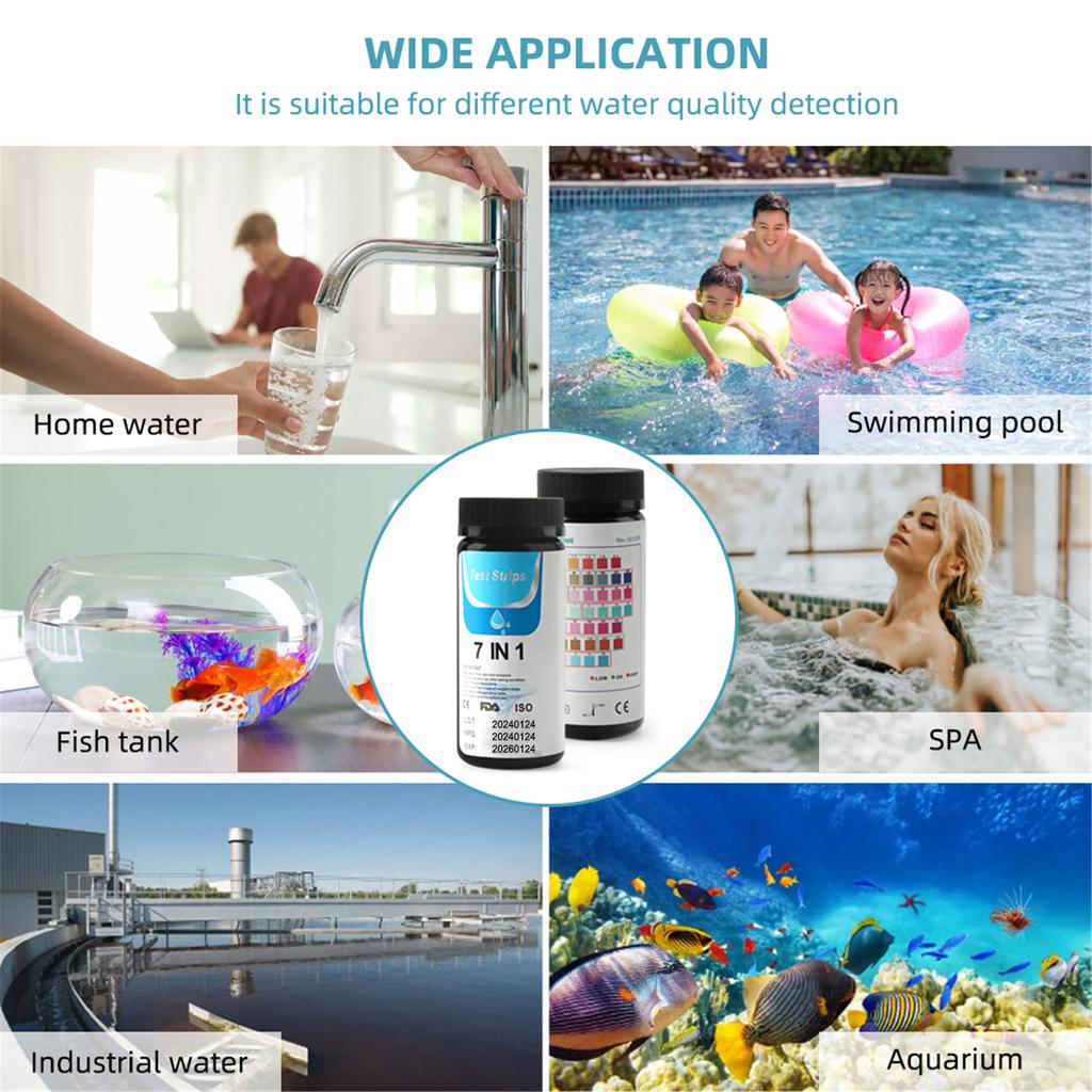 7-in-1 Test Strips Spa and Pool Test Strips Tester Testing Kit for Total Hardness/Total Chlorine/Free Chlorine/Bromine/pH