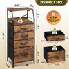4-Drawer Dresser, 37' Tall Nightstand with Charging Station, LED Light, USB & Outlet, Fabric Bins, Wood Shelf, Rustic Brown