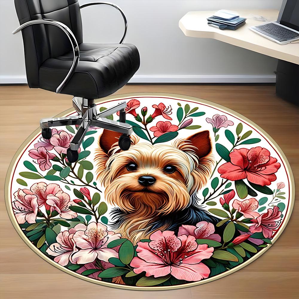 1pc Floral Yorkie Chair Carpet for Office, Non-slip, Soft and Durable Office Rug, Perfect for Office Yy260127140
