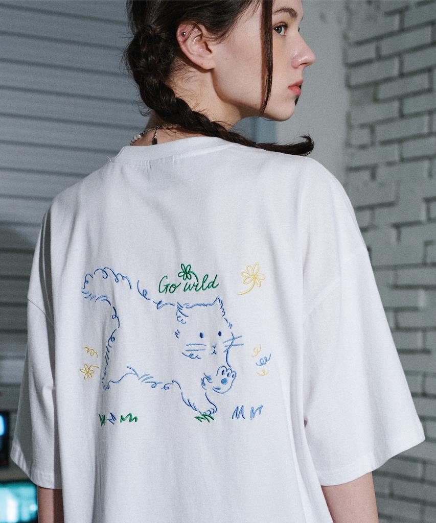 CPGN STUDIO Wild Cat Embroidered Short Sleeve T-Shirt White