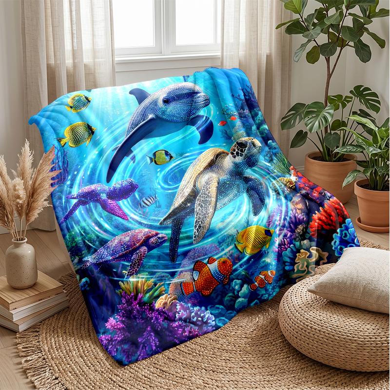 Underwater Marine Life 1 Theme Blanket Lightweight Warm Flannel Blanket Decorative Throw Blanket for Home Decoration