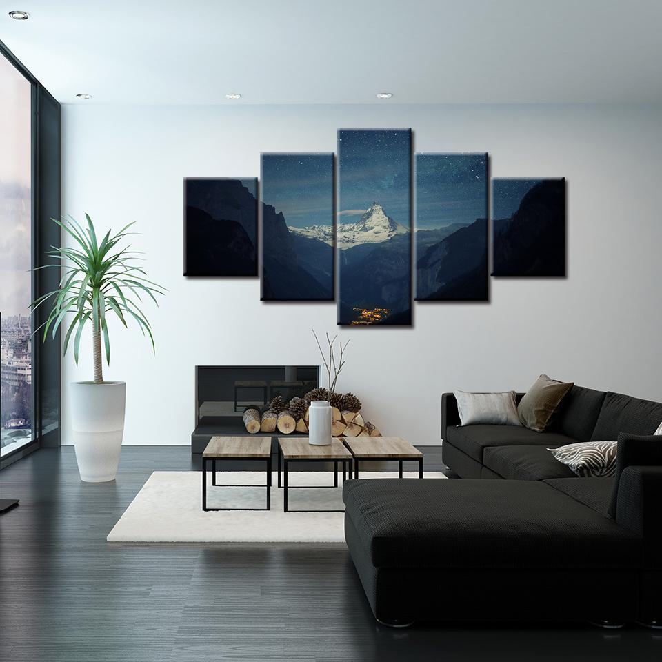 Canvas Painting HD Matterhorn Valley station landscape 5 Piece Modular nature Wall Art Pictures for Living Room Home Decor
