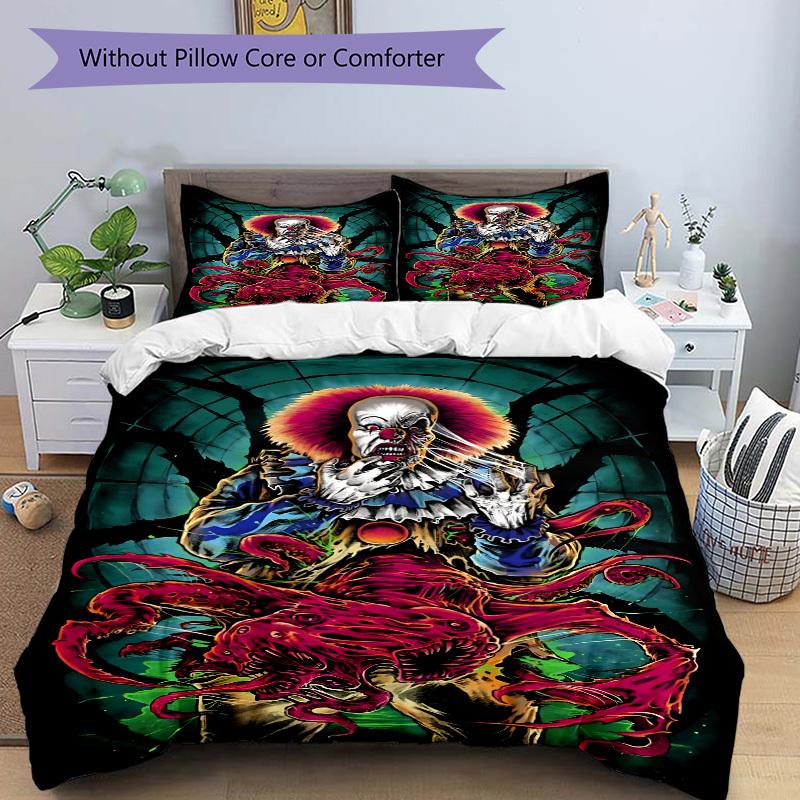 3pcs Horror It "Clown" Bedding Set, Soft Polyester Duvet Cover and Pillowcases Machine Washable Seasons all suitable 04