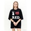 Oversized T Shirt Black I Love Red Heart Graphic Print Casual Streetwear Top for Women Summer Fashion Trendy Loose Fit Tee