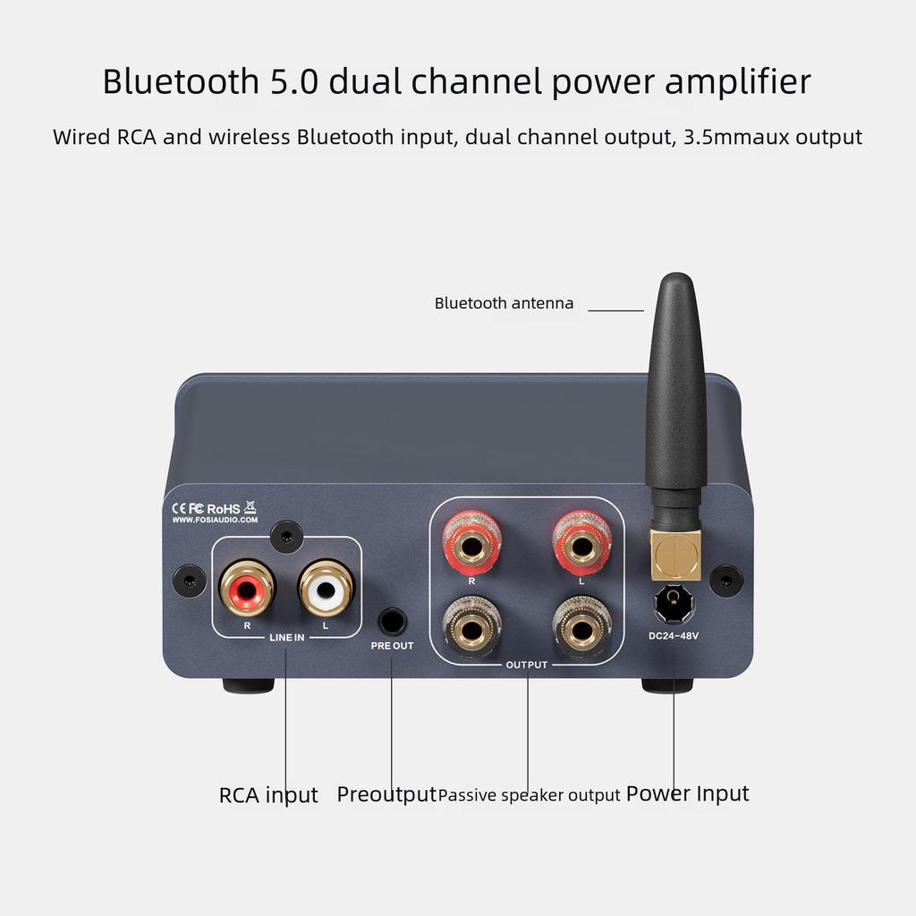 FosiAudio BT20APRO Dual-Channel Bluetooth 5.0 Amplifier with High/Low Frequency Adjustment