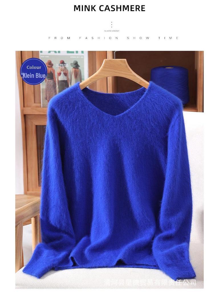 Damen Schlank geschnittener V-Ausschnitt Nerz Kaschmir Pullover, Große Größen, Herbst/Winter Pullover