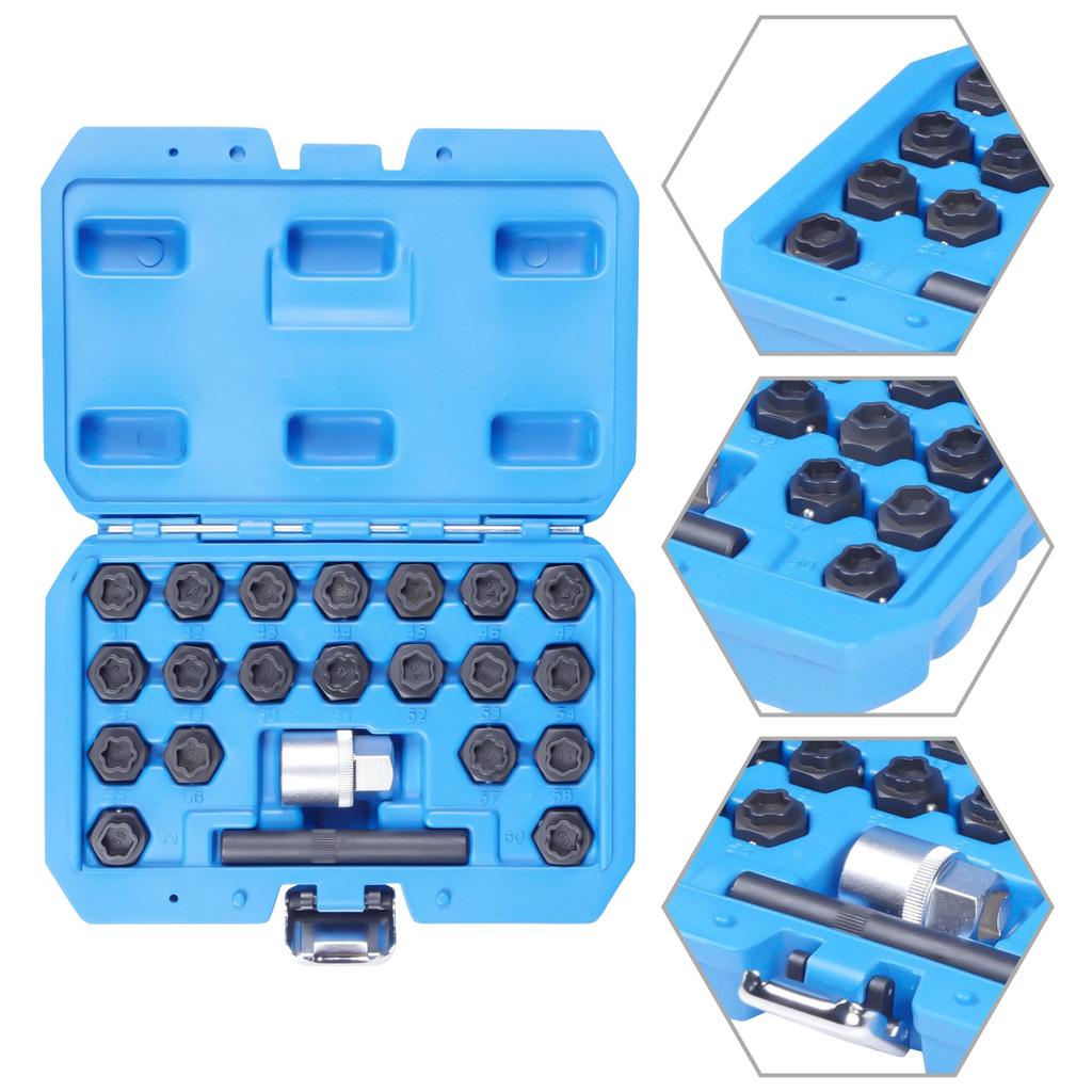 1/2" Drive Cr-Mo Steel Anti-Theft Lug Nut Key Set, 22pcs Wheel Lock Removal Tool - Time-Saving Car Repair Kit Fit All BMW Models