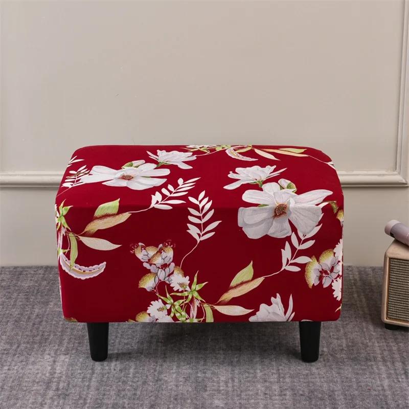 

1PC Floral Printed Stool Cover Stretch Rectangular Footstool Slipcover Elastic All-inclusive Sofa Footrest Covers Housse de pouf