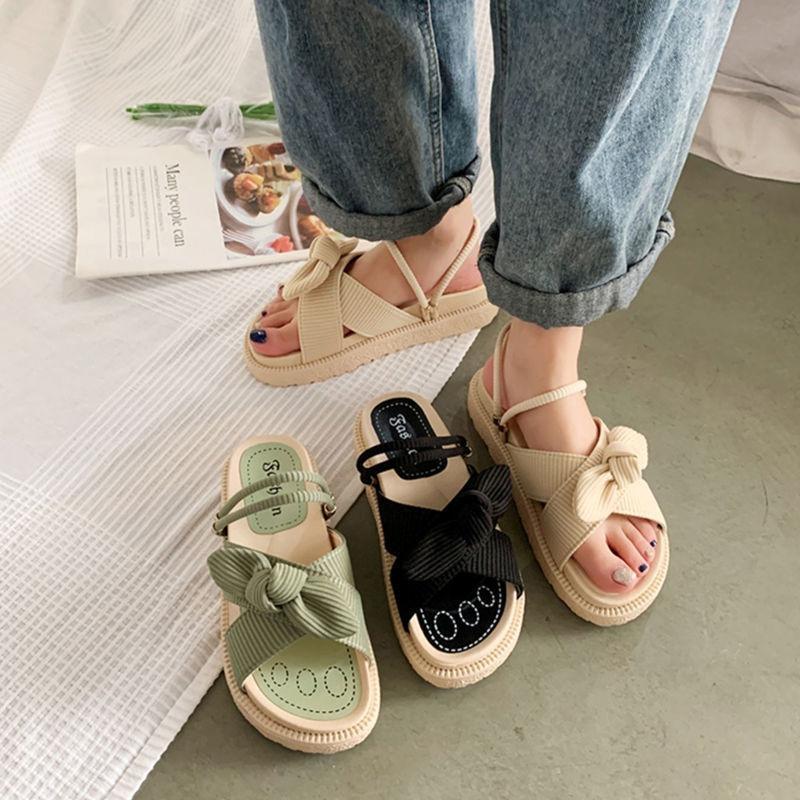 Dame Sommer Hausschuhe Dicke Plattform Flache Sandalen mit Schmetterling-Knoten Sommer Flip Flops Sandalen Frauen