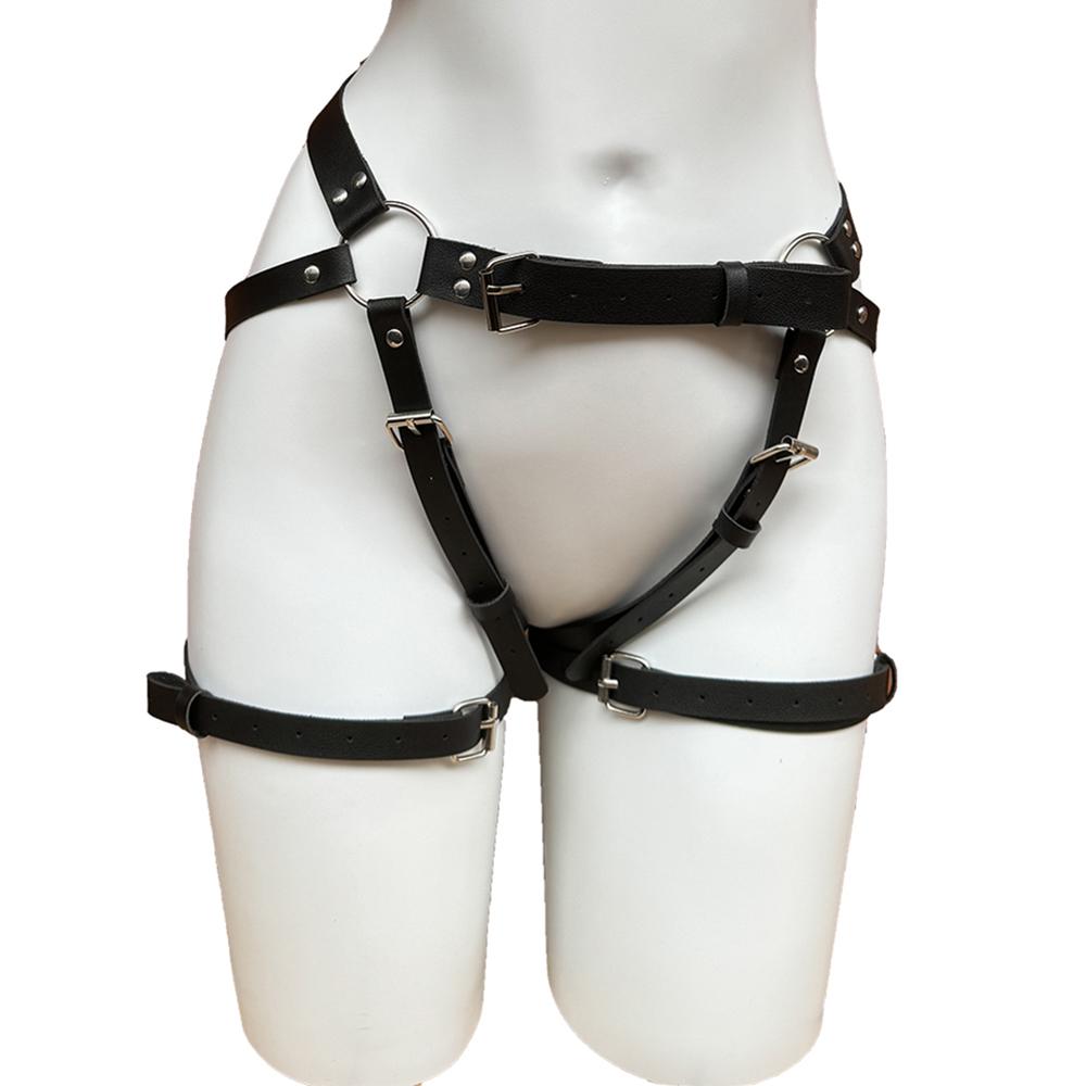 Sexy PU Kožený Stehenní Podvazkový Pás Postroj na Hýždě pro Ženy Body Bondage Goth Fetišové Oblečení Doplňky Sexuální Hračka pro Dospělé