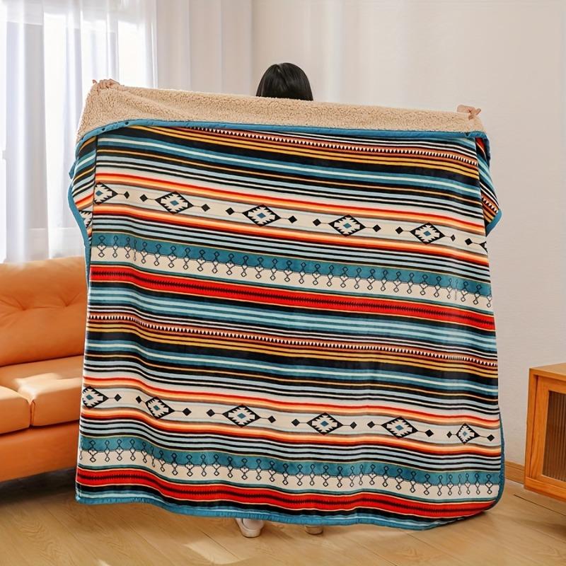 Nordic Bohemian Flannel Sherpa Blanket Double Layer Thick Warm Cozy Throw for Nap Sofa Bed Camping Household Products Decoration