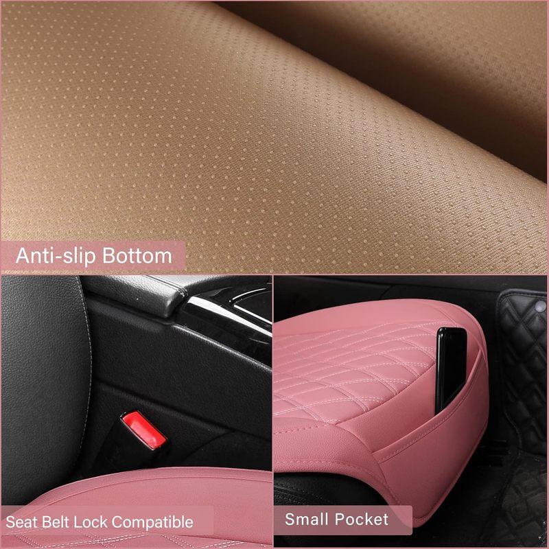Universal Front Leather Car Seat Covers Pink 2 Pcs, Anti-Slip Waterproof Auto Driver Cushions Fit SUV Pickup Van Sedan