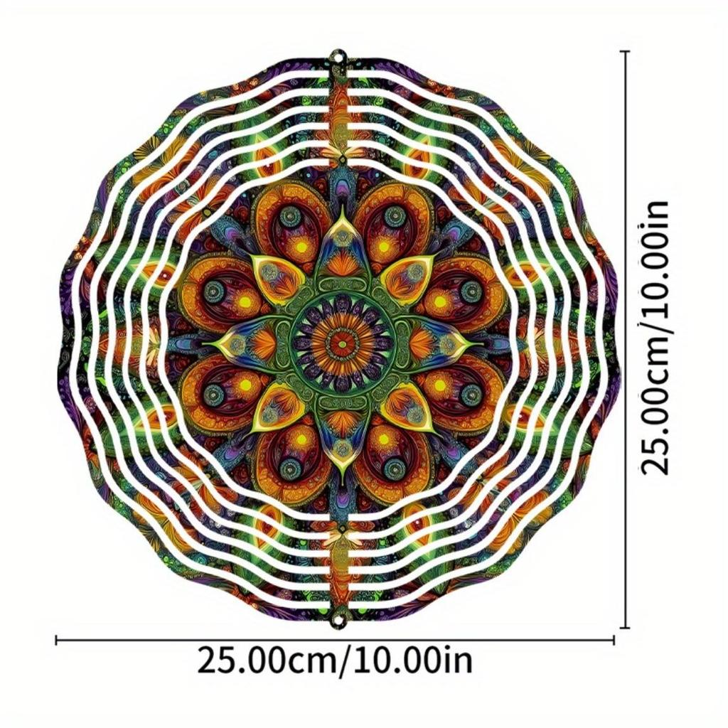 Bohemian Style Metal Wind Spinner 10 Inch Vibrant Garden Decor with 360 Swivel Hook Mandala Design for Patio Porch Yard Outdoor
