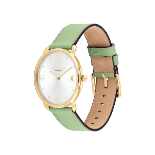 Coach Women's Elliot Watch, Silver Dial, Green Leather Strap, 14504287 [Official Import]