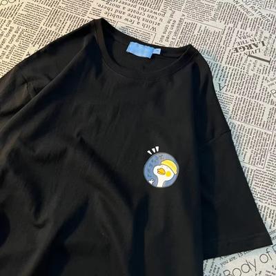 Amerikaans Retro Minimalistisch Bedrukt T-shirt met Ronde Hals en Korte Mouwen Met Heren Dames Trendy Los Puur Katoen Veelzijdig T-shirt