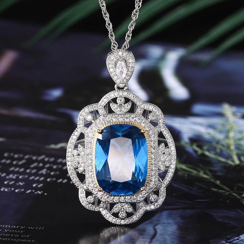 Jewelry Copper Bottom Gold-Plated Simulation Corundum Fat Rectangular Temperament Senior Pendant 15 * 20