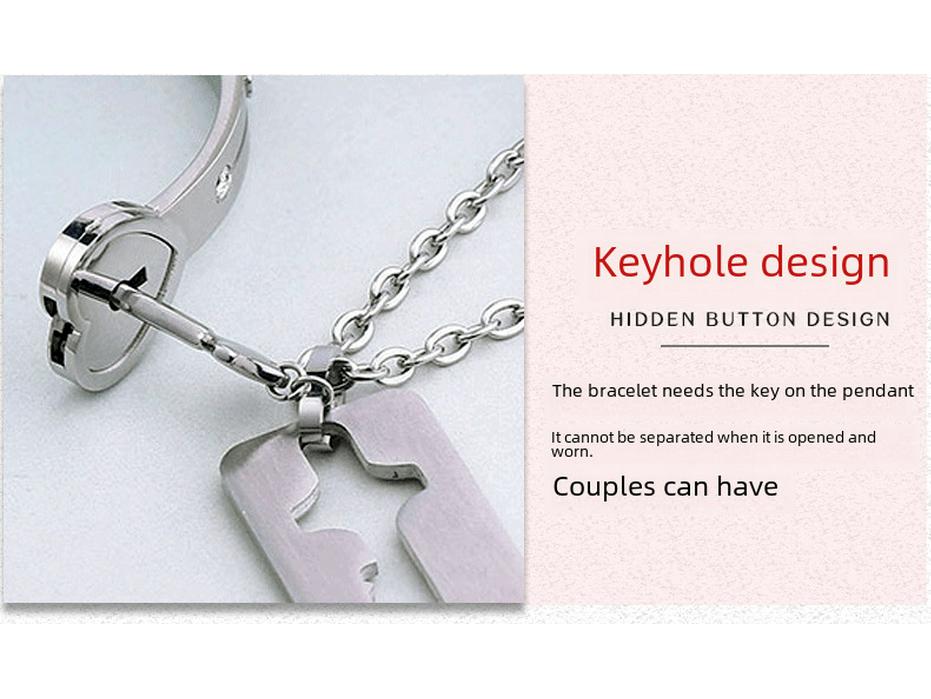 Set di Braccialetti con Lucchetto d'Amore Chiave per Coppia Creativa Transfrontaliera in Acciaio al Titanio