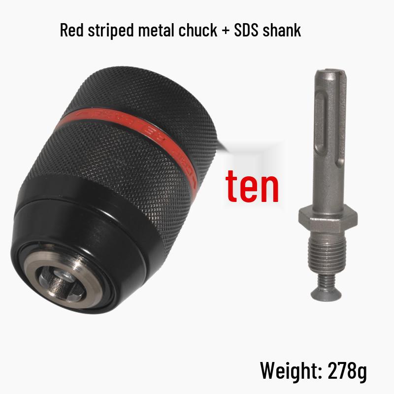 Red Stripe 1.5-13mm All-Metal Three-Jaw Electric Wrench Chuck with SDS and Hex Shank.