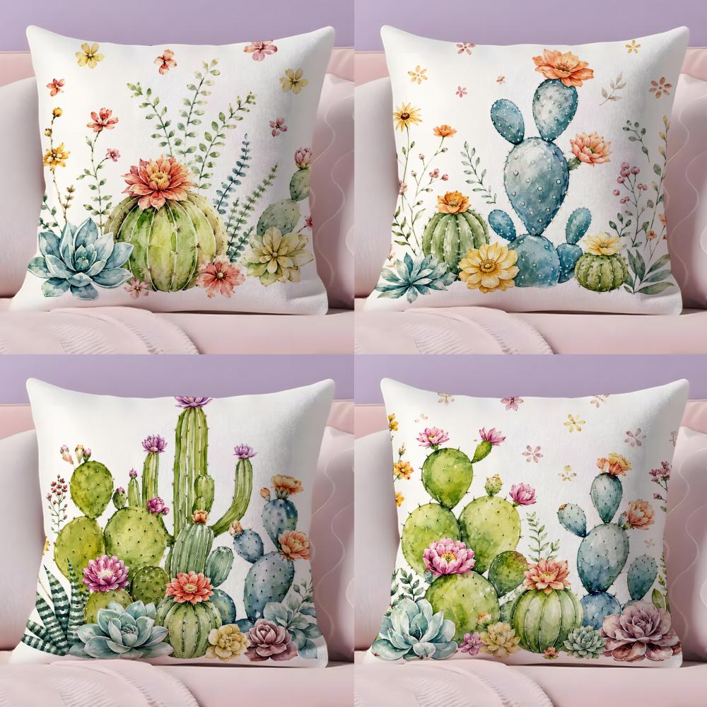 Tropical Cactus Cushion Cover Soft Short Plush DoubleSided Printing Home Decor Machine Washable Pillow Case Gift