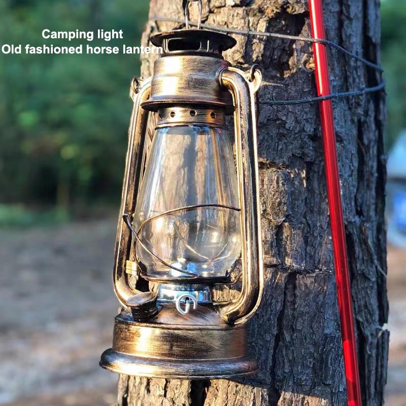 1Pc 25Cm Bronze Kerosene Lamp Retro Horse Lamp Camping Lamp Outdoor Tent Lamp Emergency Camping Portable Hanging Lamp
