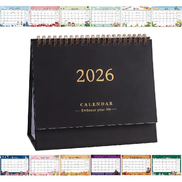 Small Desk Calendar 2025-2026, Standing Flip Monthly Calendar 7.5"x6.7" Stand Up Desktop Calendar Planner Organizer Scheduler Thick Paper Twin-Wire