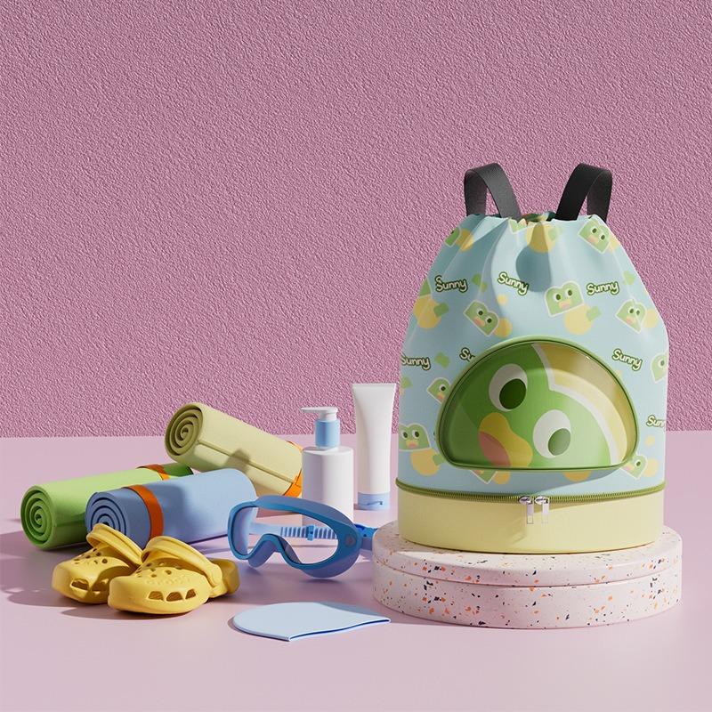 Summer cartoon children dry and wet separation bag straps shoe compartment swimsuit storage bag travel bag beach bag shoulder swimming bag