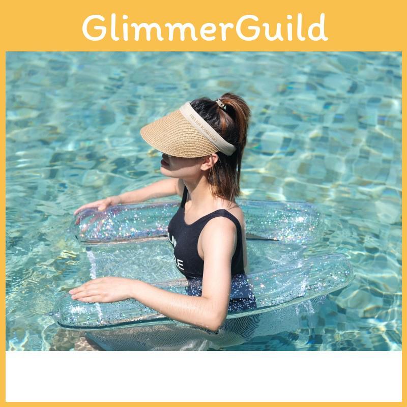 Hot Selling Pvc Transparent Floating Chair With Glitter Inflatable Hammock For Adults 130*70cm Oval