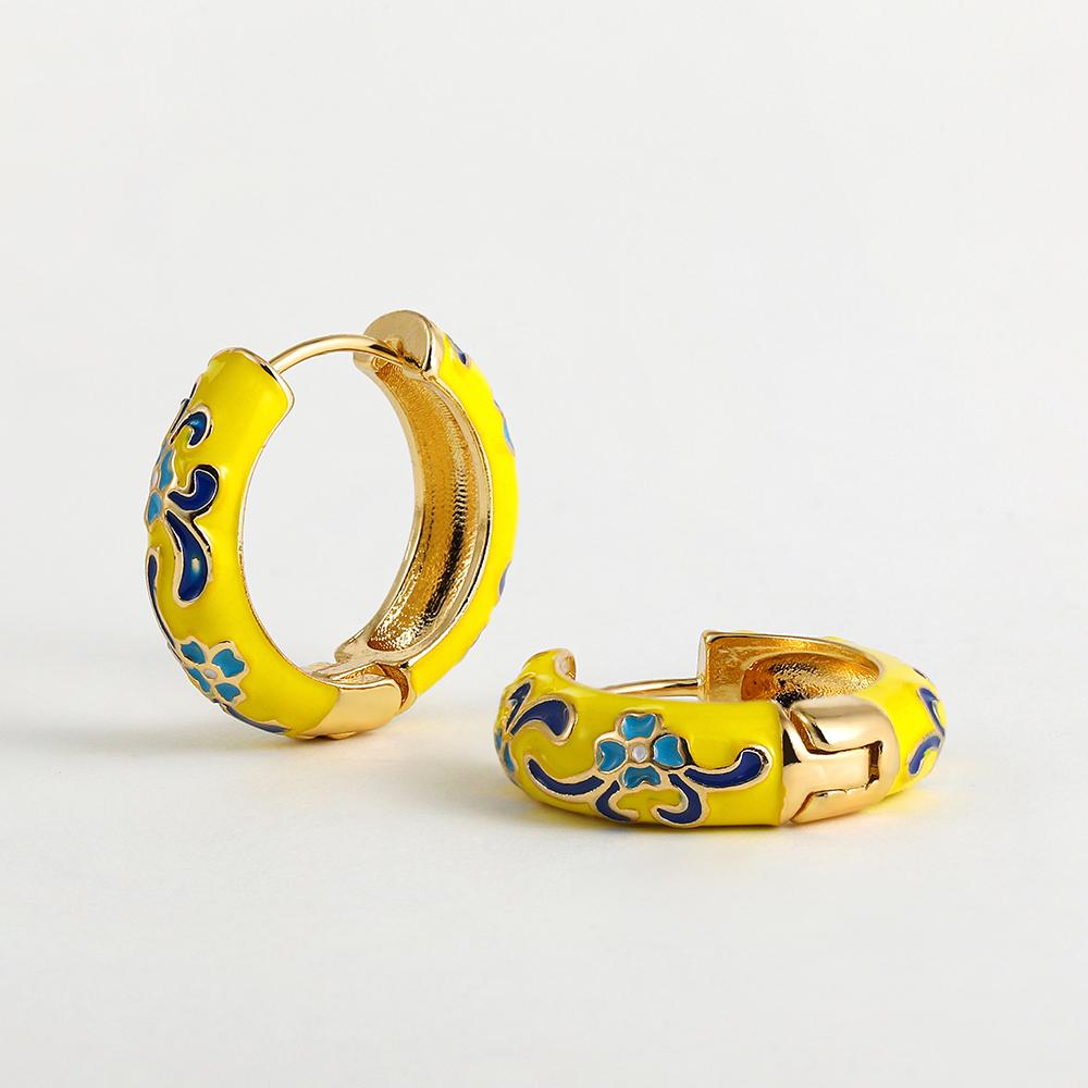 Orecchini a Cerchio Piccoli Floreali Colorati Vintage Fiori e Piante in Metallo Smaltato Cerchio Huggie Hoops Gioielli Trendy da Donna Regalo